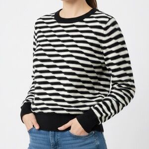 14th & Union Women’s Textured Black and White Striped Crewneck Sweater Size M